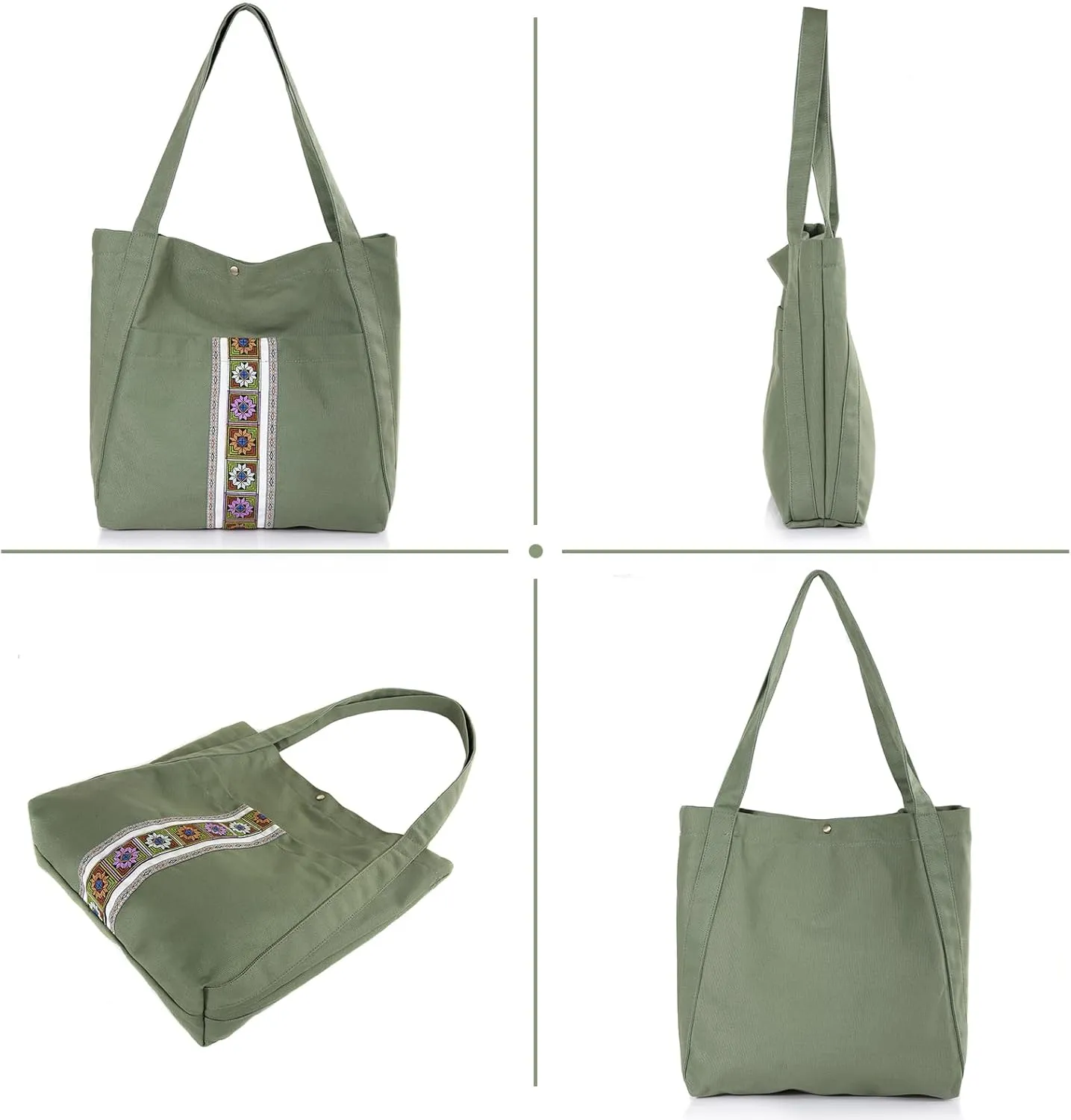MAZEXY Tote Bag for Women Large Embroidered Canvas Shoulder Bag Oversized Tote Handbag Shopper