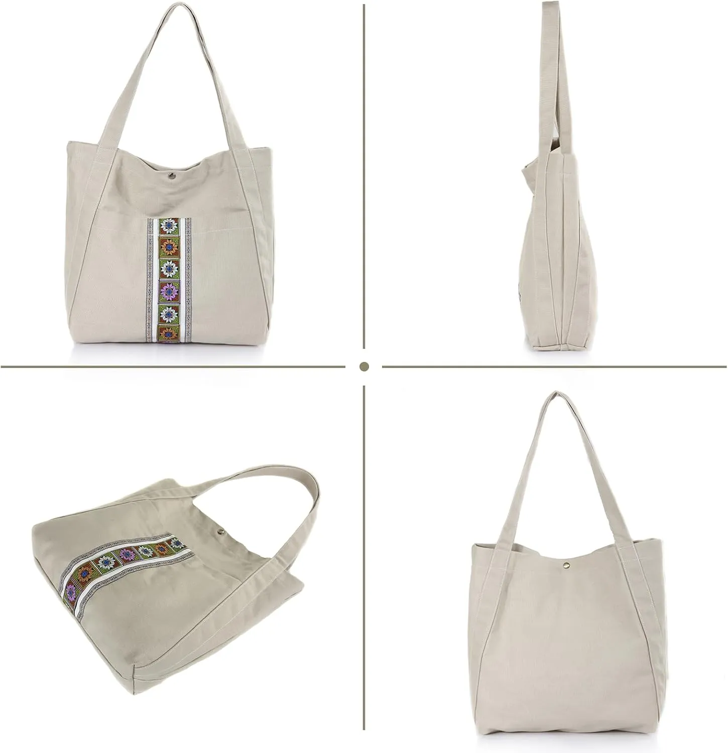 MAZEXY Tote Bag for Women Large Embroidered Canvas Shoulder Bag Oversized Tote Handbag Shopper