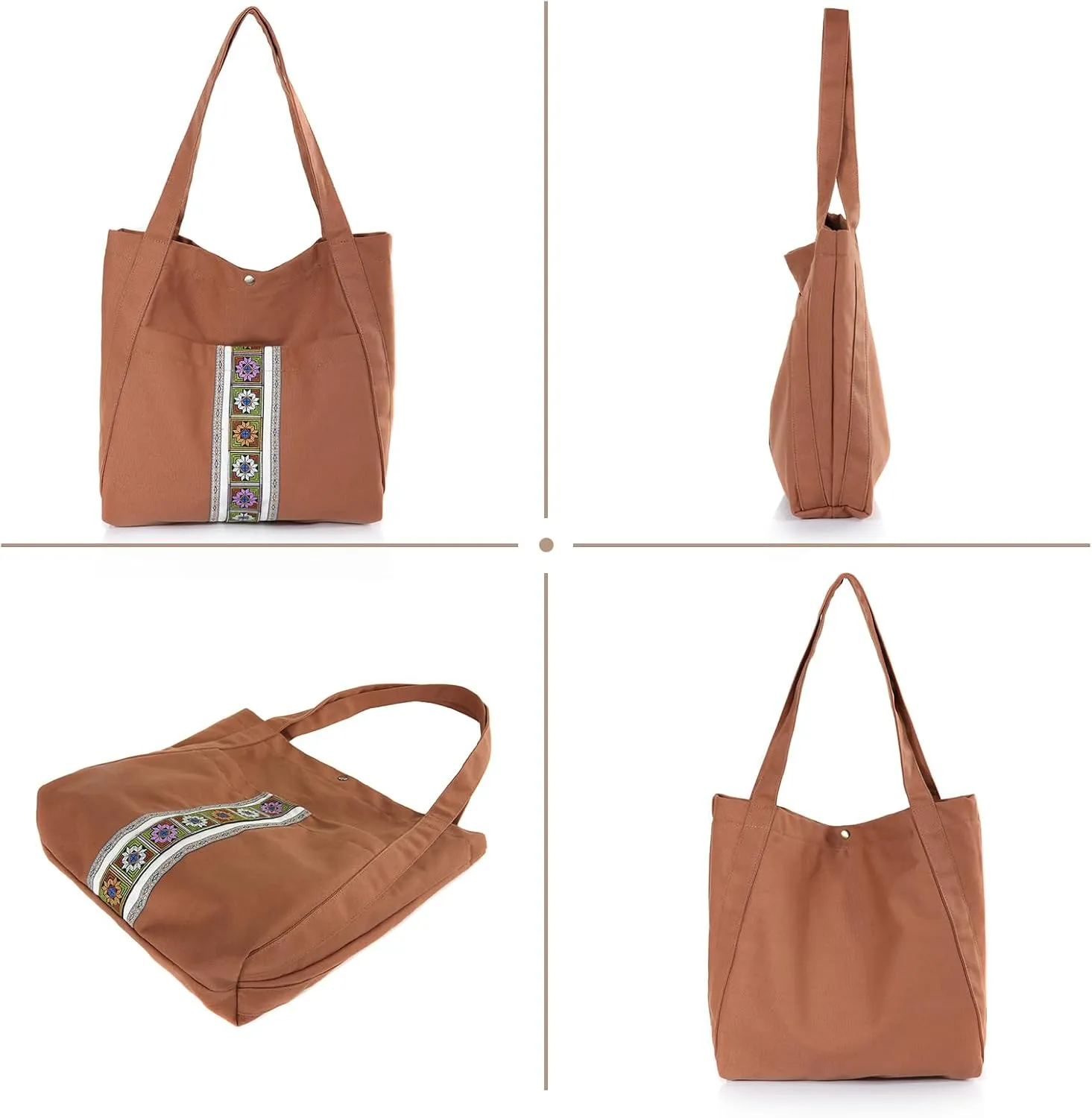 MAZEXY Tote Bag for Women Large Embroidered Canvas Shoulder Bag Oversized Tote Handbag Shopper