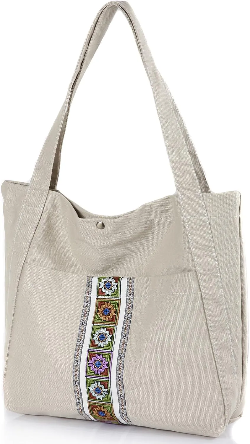 MAZEXY Tote Bag for Women Large Embroidered Canvas Shoulder Bag Oversized Tote Handbag Shopper