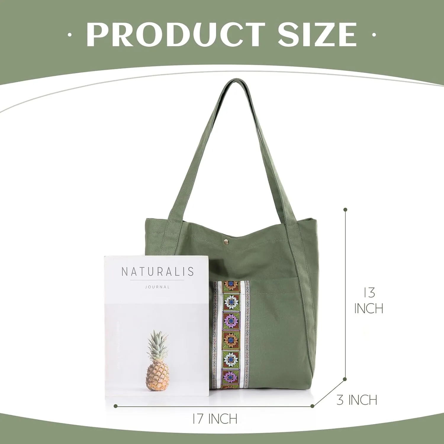 MAZEXY Tote Bag for Women Large Embroidered Canvas Shoulder Bag Oversized Tote Handbag Shopper