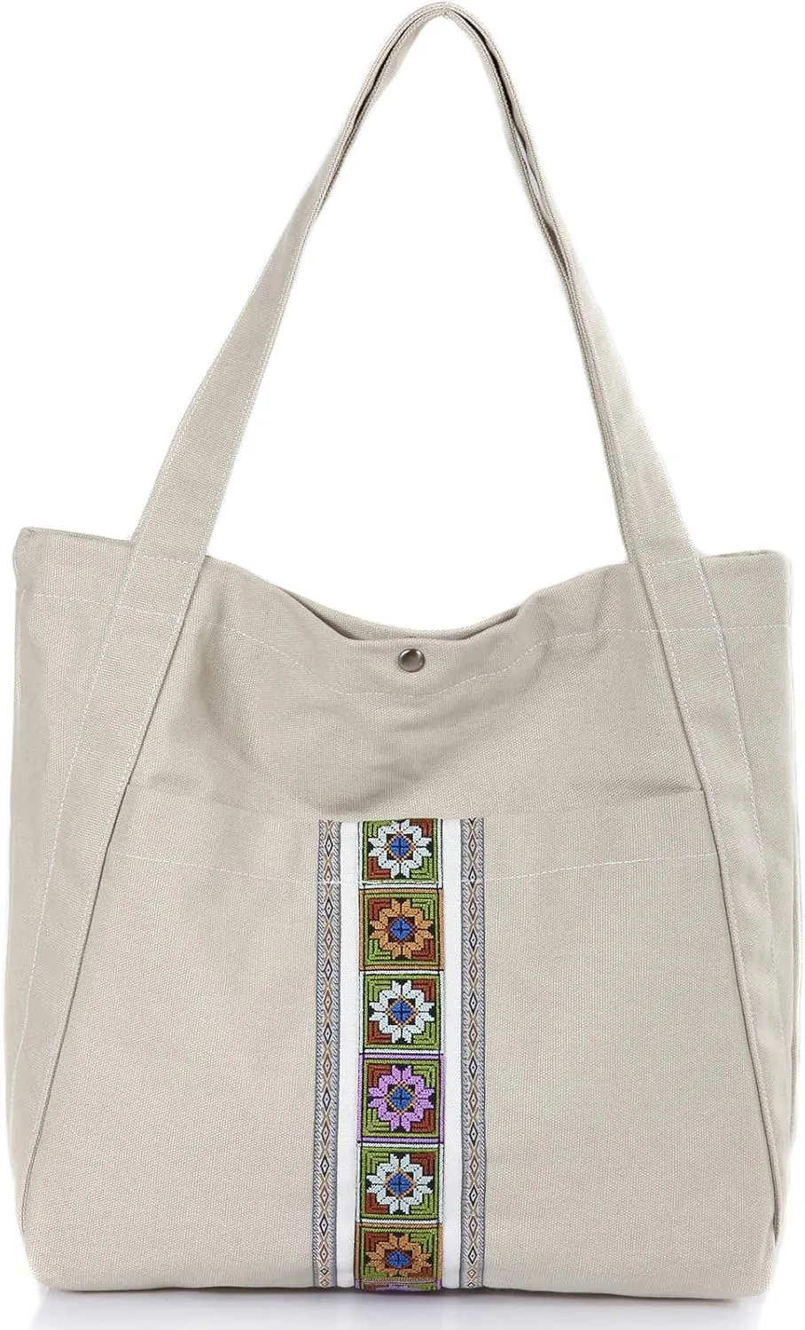 MAZEXY Tote Bag for Women Large Embroidered Canvas Shoulder Bag Oversized Tote Handbag Shopper