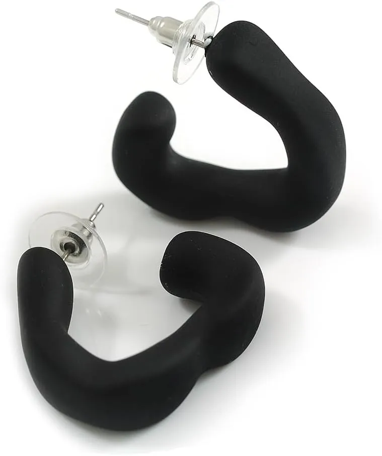 Medium Open Triangular Matte Black Acrylic Hoop Earrings - 30mm Tall