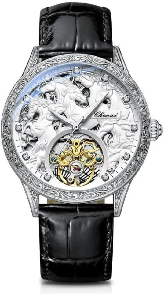 Men Fashion Design Horse Watches Leather Strap Automatic Mechanical Watches Men Luxury Tourbillon Wristwatches