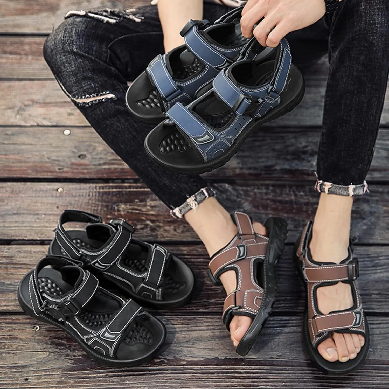 Men Orthopedic Sport Sandals Shoes with Soft Cushion Comfortable Walking Sandal Arch Support Wide Width Summer Orthotic Athletic Slides