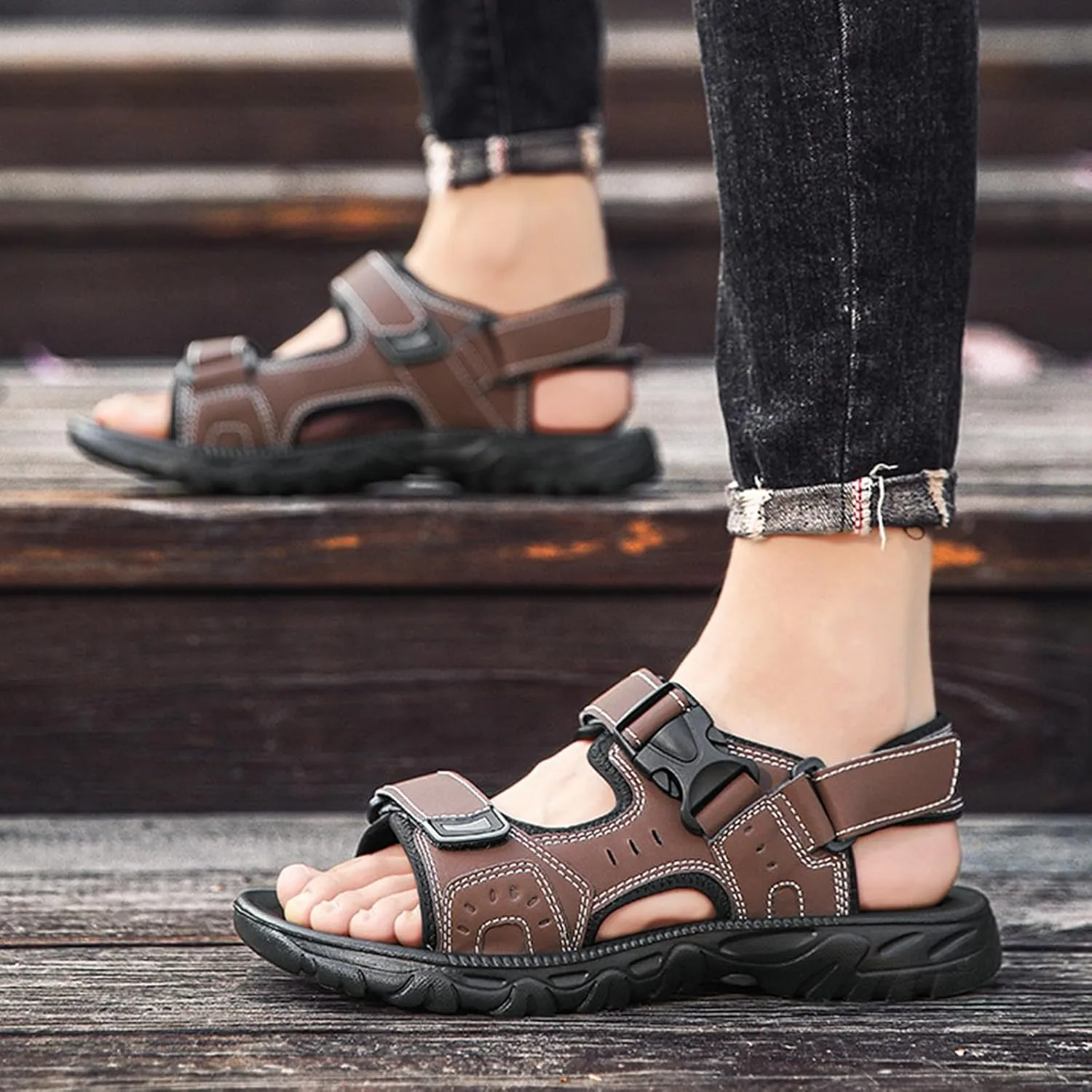 Men Orthopedic Sport Sandals Shoes with Soft Cushion Comfortable Walking Sandal Arch Support Wide Width Summer Orthotic Athletic Slides
