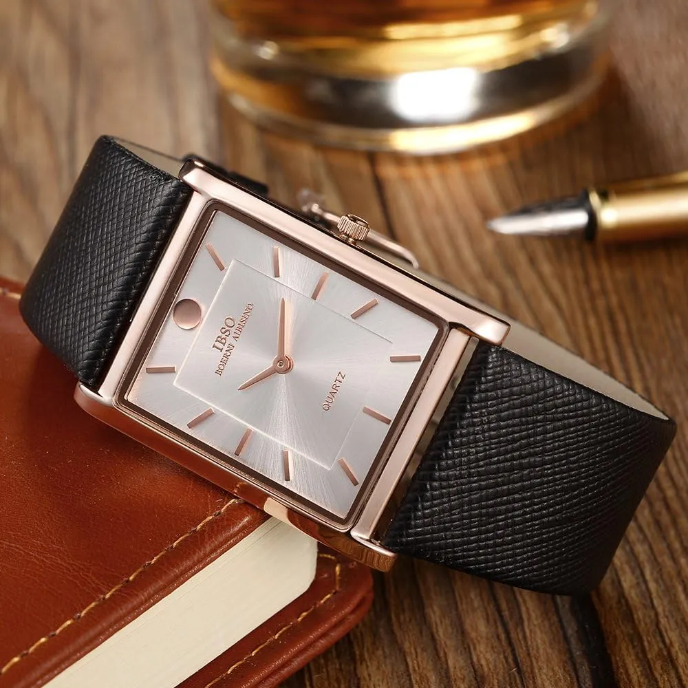 Men Watches 7MM Ultra-Thin Rectangle Dial Watch Classic Quartz Wristwatch