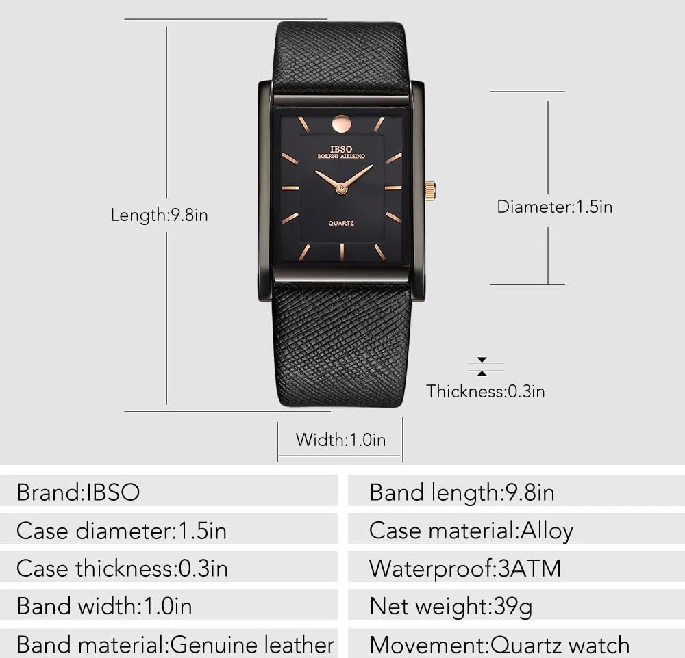Men Watches 7MM Ultra-Thin Rectangle Dial Watch Classic Quartz Wristwatch