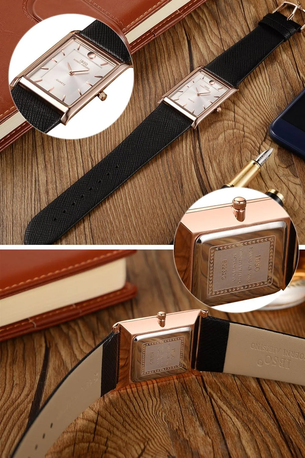 Men Watches 7MM Ultra-Thin Rectangle Dial Watch Classic Quartz Wristwatch