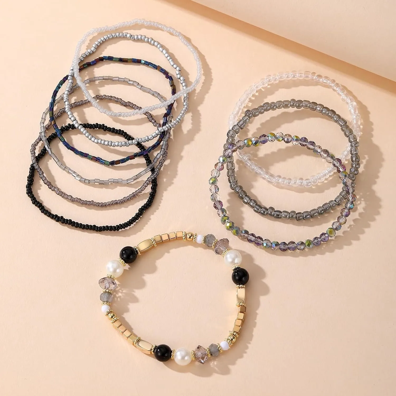 MengPa Beaded Bracelets for Women Trendy Stacks Boho Bead Bracelet Pack Friendship Jewelry