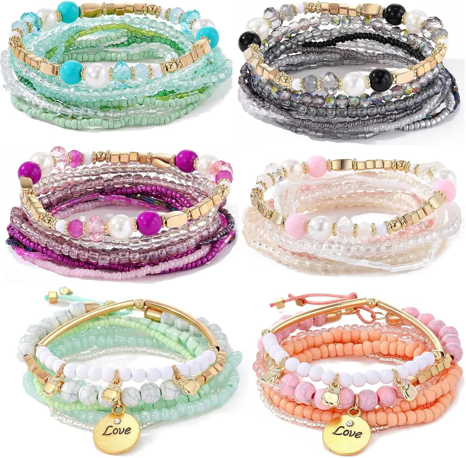 MengPa Beaded Bracelets for Women Trendy Stacks Boho Bead Bracelet Pack Friendship Jewelry