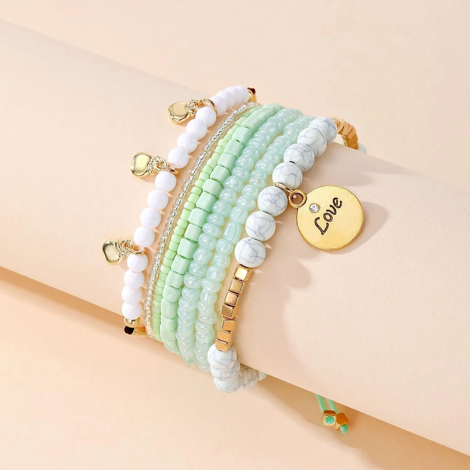 MengPa Beaded Bracelets for Women Trendy Stacks Boho Bead Bracelet Pack Friendship Jewelry
