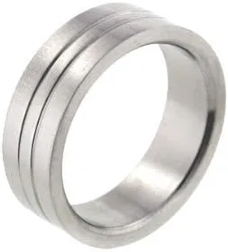 Mens 316L Stainless Steel Gemini Striped 7mm Wide Band Ring(Sizes 8,9,10,11,12,13)
