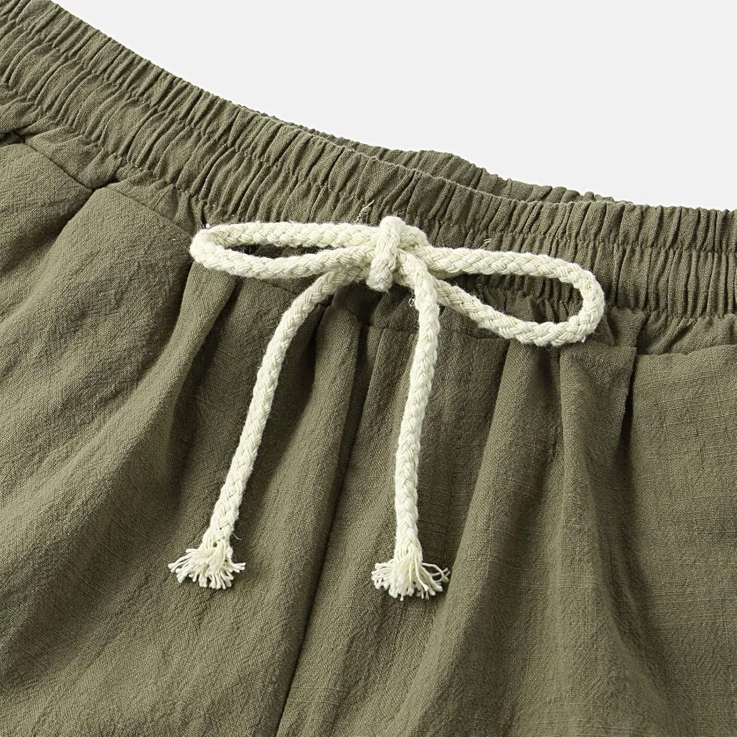 Mens Cotton Linen Bermuda Shorts Casual Slim Fit Elastic Waist Board Shorts with Pockets Lightweight Athletic Workout Shorts
