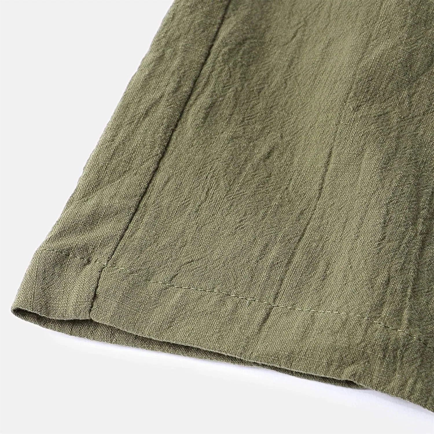 Mens Cotton Linen Bermuda Shorts Casual Slim Fit Elastic Waist Board Shorts with Pockets Lightweight Athletic Workout Shorts