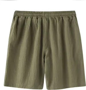 Mens Cotton Linen Bermuda Shorts Casual Slim Fit Elastic Waist Board Shorts with Pockets Lightweight Athletic Workout Shorts