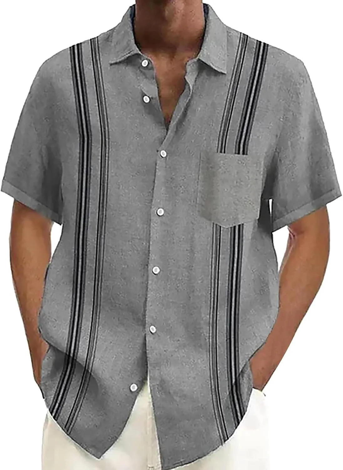 Mens Cuban Guayabera Shirt Casual Hawaiian Button Down Short Sleeve Tee Summer Beach Wedding Pocket Embroidered Tops