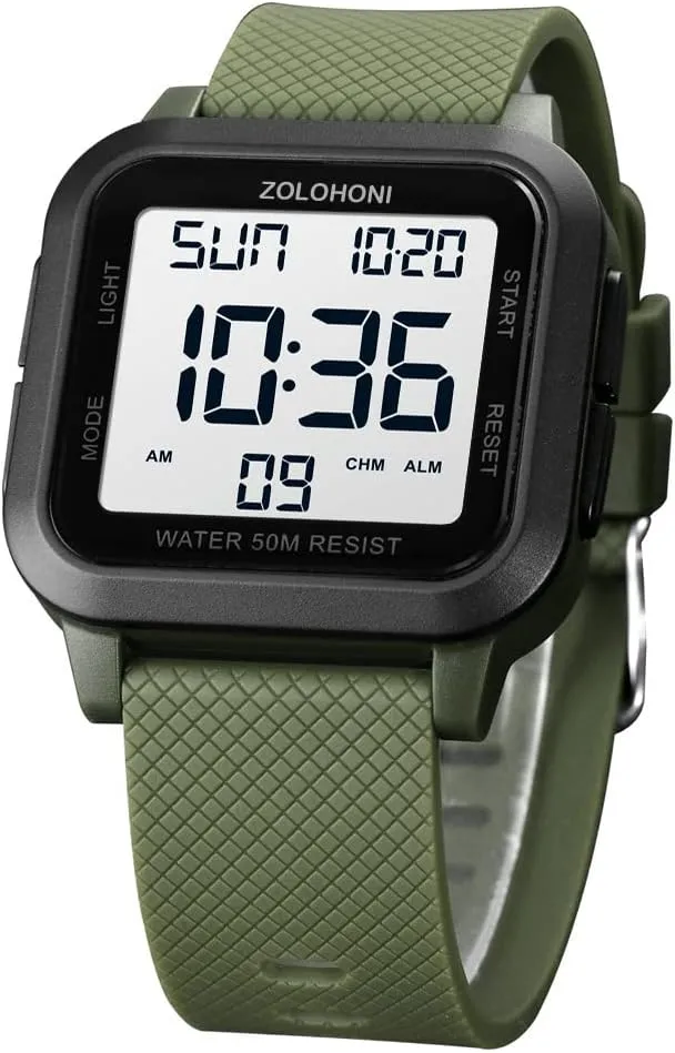 Mens Digital Watch for Men, Stainless Steel Square Watches, Mens Wrist Watches Waterproof Large Face Dual Time Date Watch