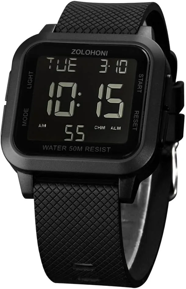 Mens Digital Watch for Men, Stainless Steel Square Watches, Mens Wrist Watches Waterproof Large Face Dual Time Date Watch