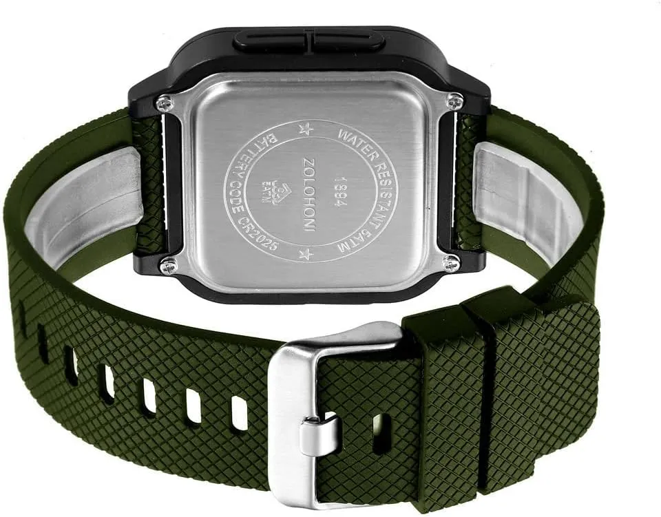 Mens Digital Watch for Men, Stainless Steel Square Watches, Mens Wrist Watches Waterproof Large Face Dual Time Date Watch