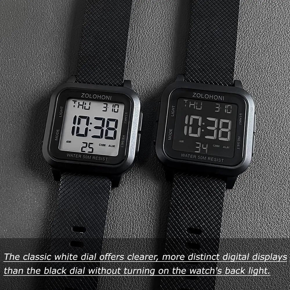 Mens Digital Watch for Men, Stainless Steel Square Watches, Mens Wrist Watches Waterproof Large Face Dual Time Date Watch