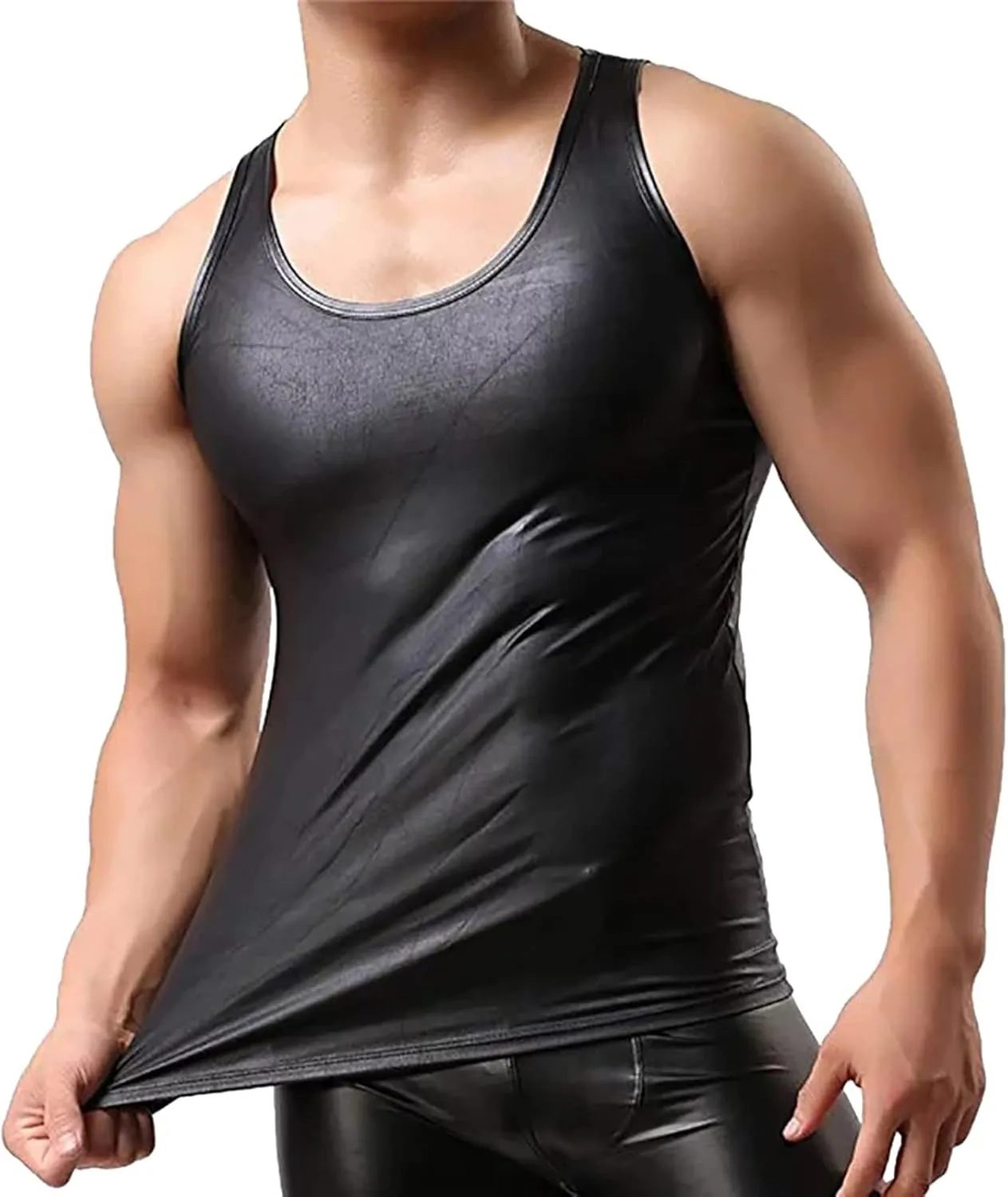 Mens Fashion Casual Solid Color Leather Sexy Coat Sexy Leather Coat Clothes Vest Blouse Elephant Trunk Thong Men