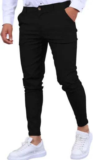 Men's Fashion Dress Pants Stretch Slim Fit Flat-Front Skinny Casual Pants Business Golf Chinos Pants