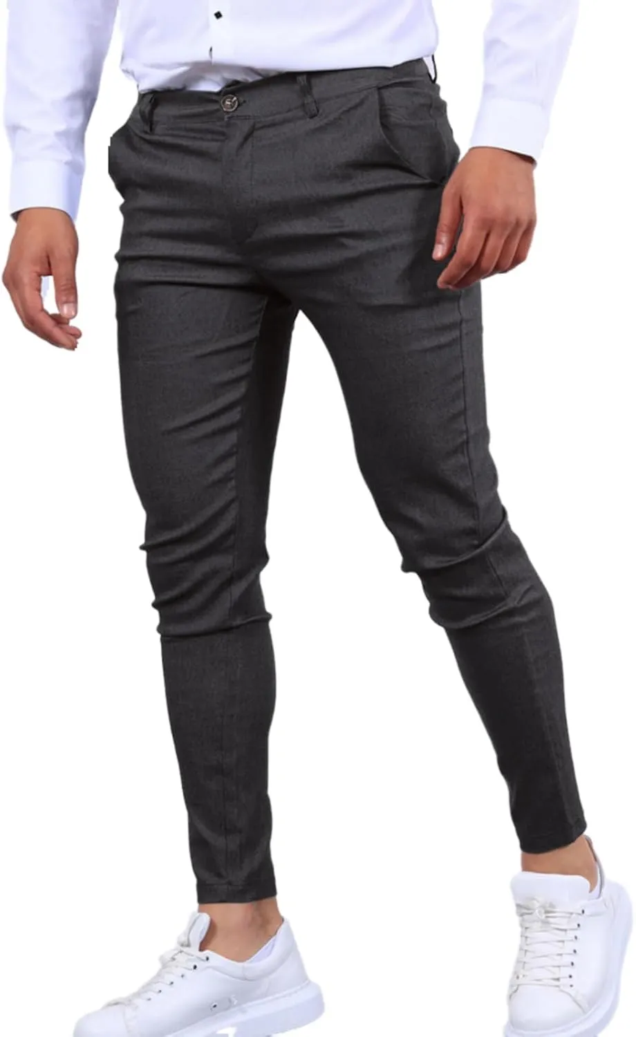 Men's Fashion Dress Pants Stretch Slim Fit Flat-Front Skinny Casual Pants Business Golf Chinos Pants