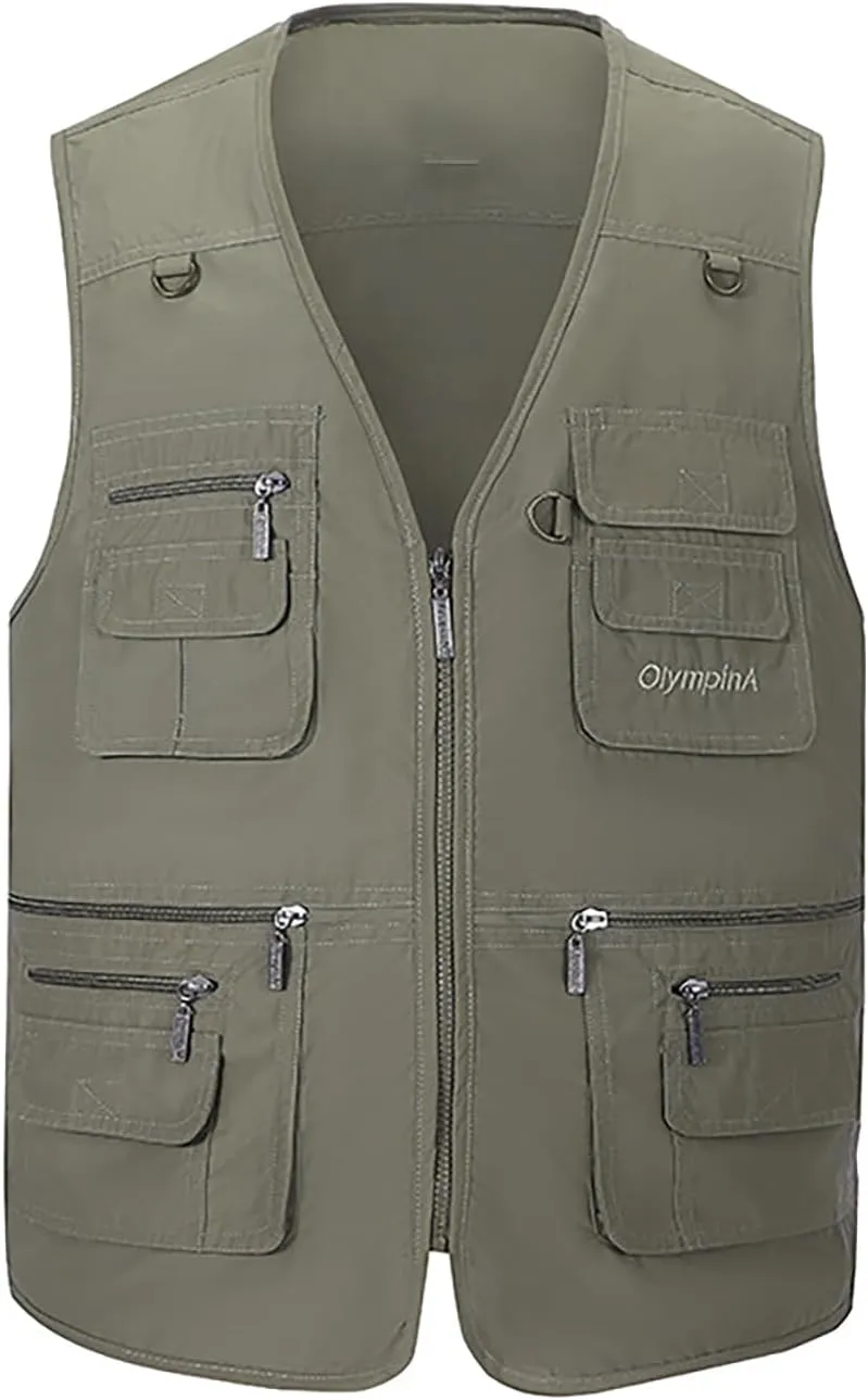 Mens Fishing Vest Multi Pocket Vests Safari Travel Photo Work Jacket Alive Outerwear