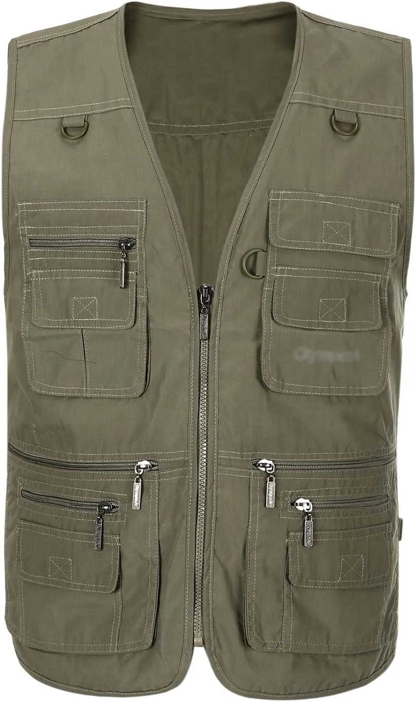 Mens Fishing Vest Multi Pocket Vests Safari Travel Photo Work Jacket Alive Outerwear