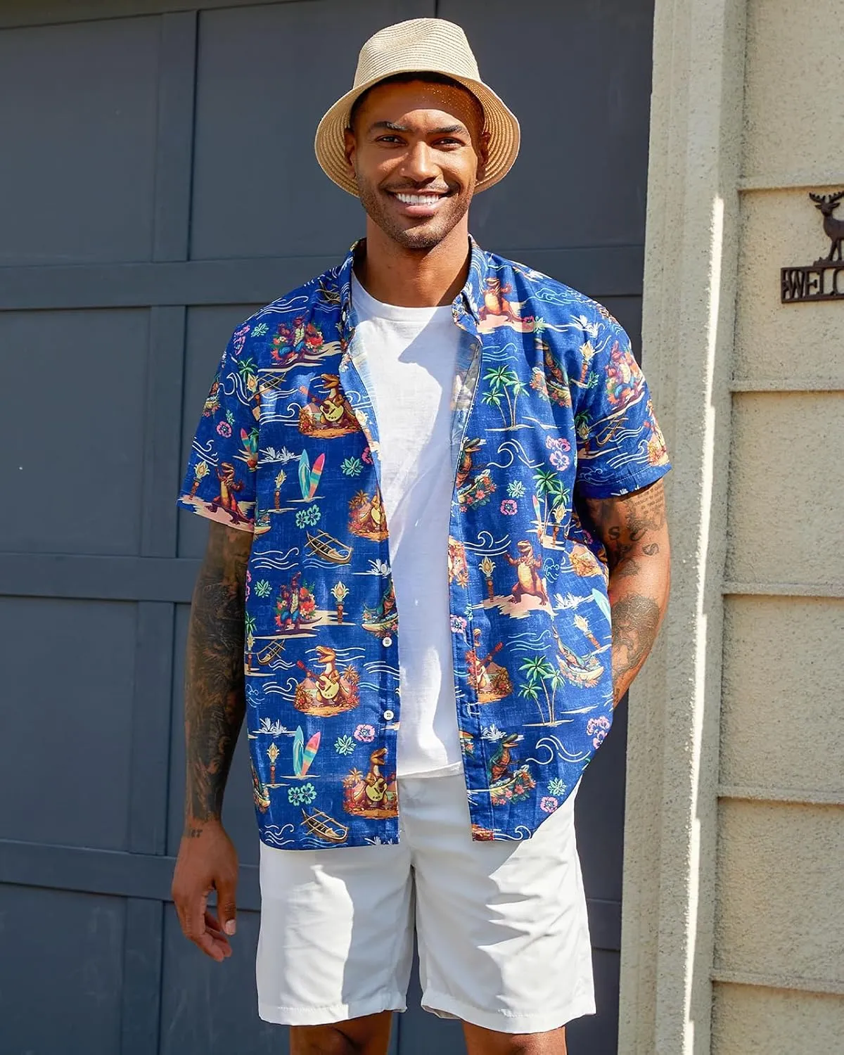 Mens Funny Hawaiian Short Sleeve Casual Button Down Shirts