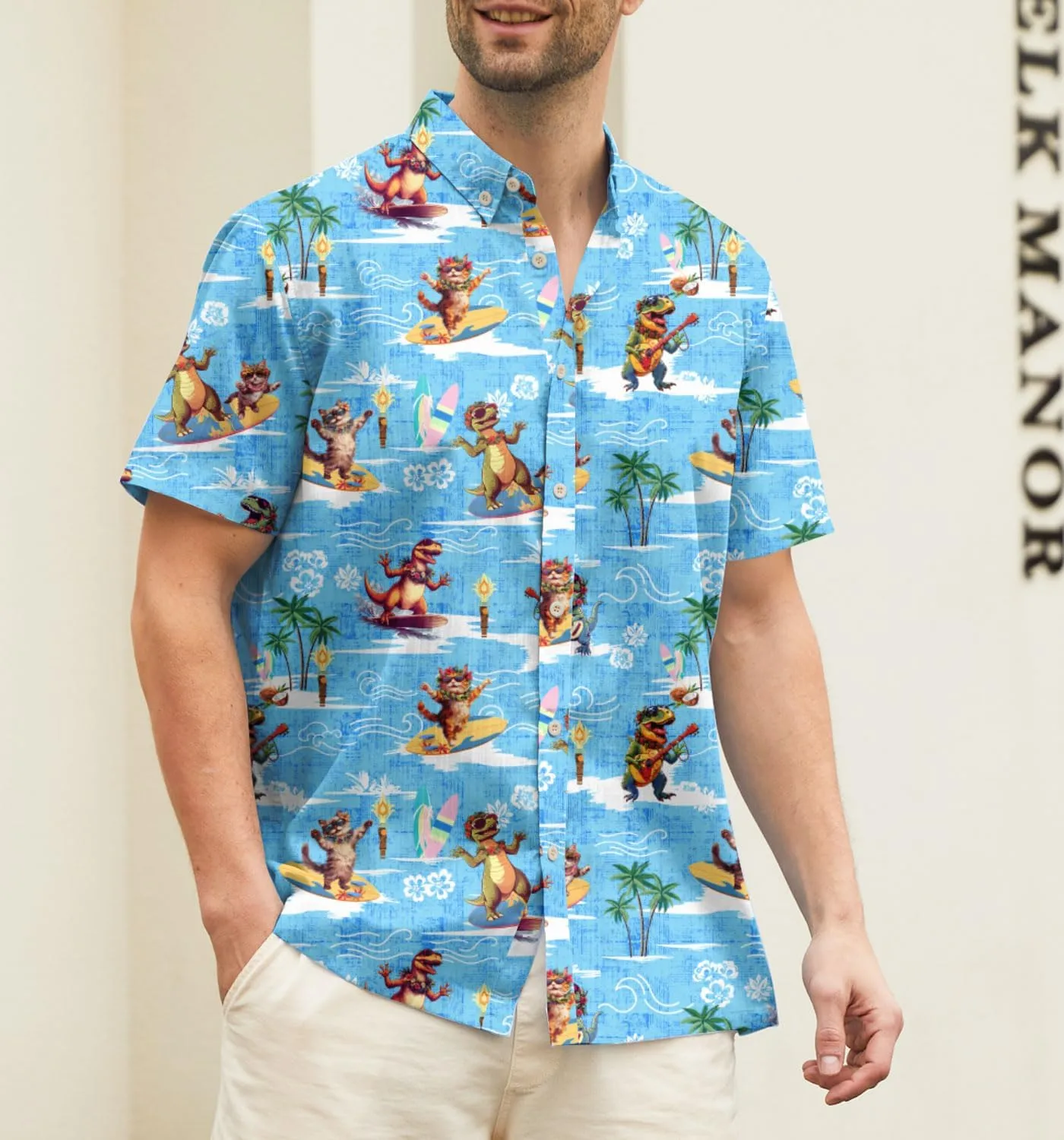 Mens Funny Hawaiian Short Sleeve Casual Button Down Shirts