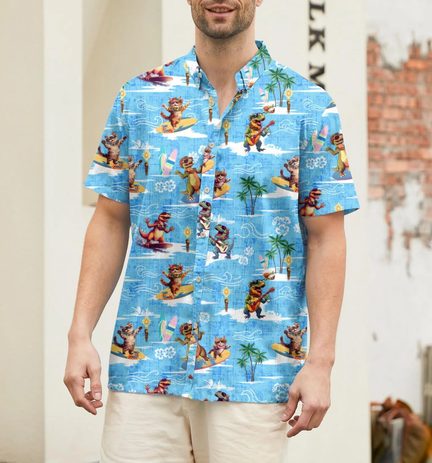 Mens Funny Hawaiian Short Sleeve Casual Button Down Shirts