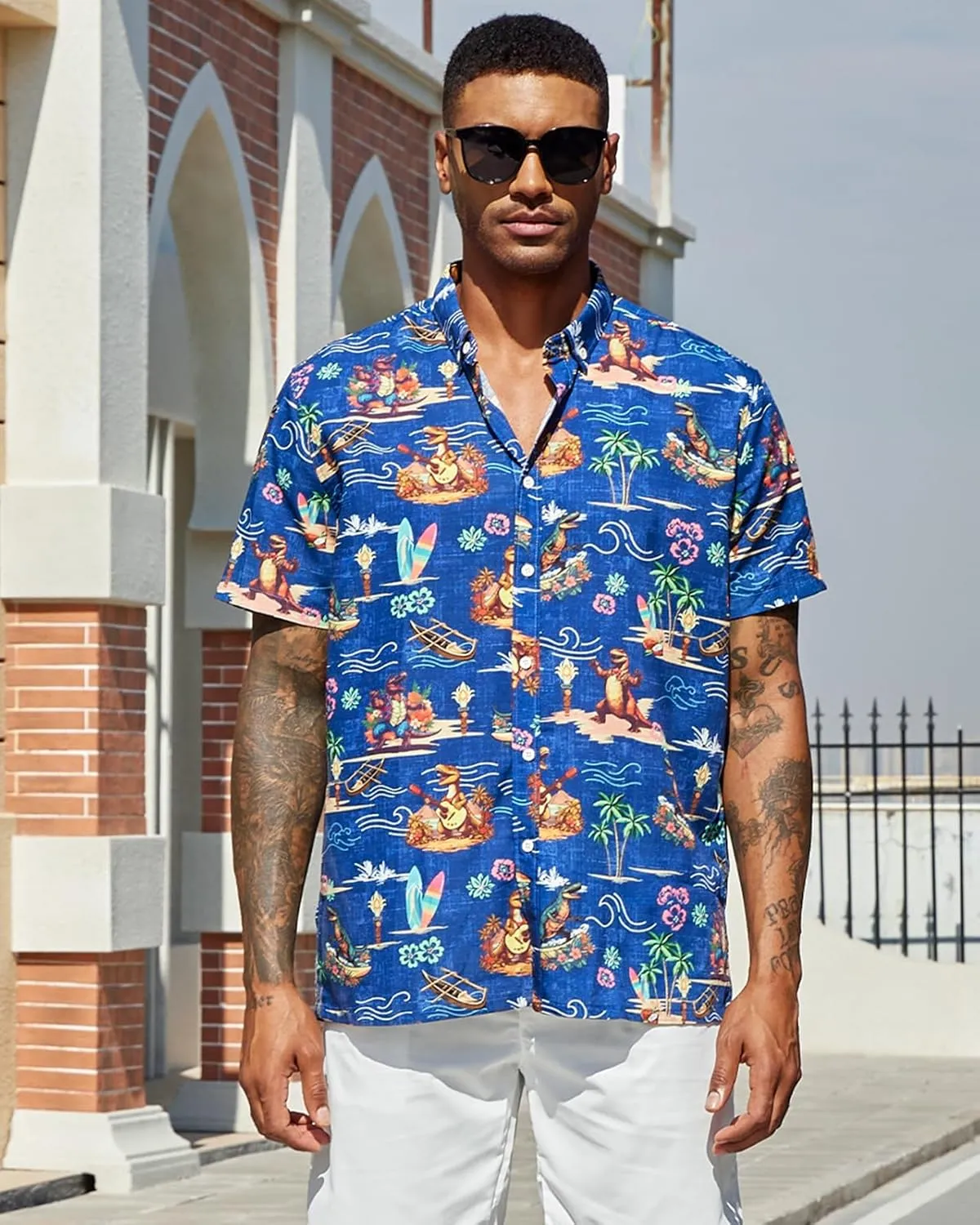 Mens Funny Hawaiian Short Sleeve Casual Button Down Shirts