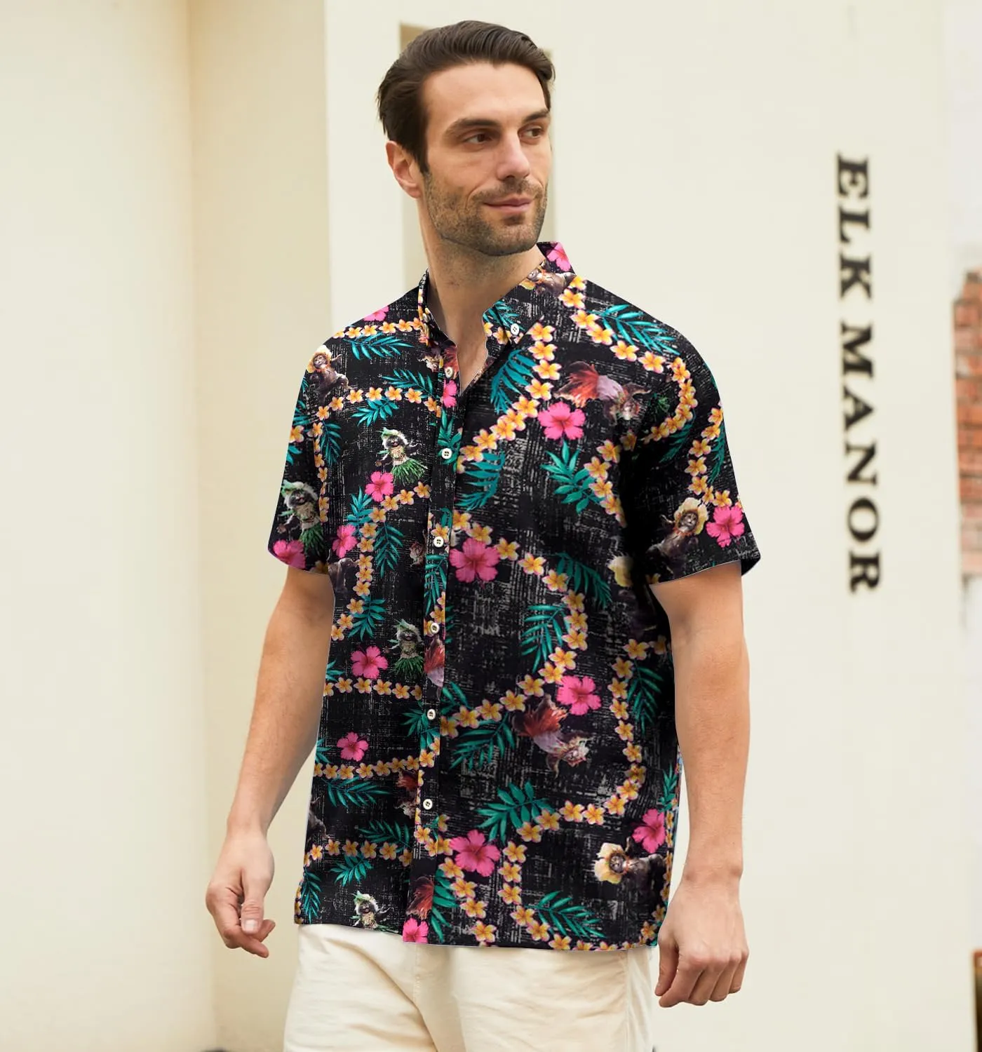 Mens Funny Hawaiian Short Sleeve Casual Button Down Shirts