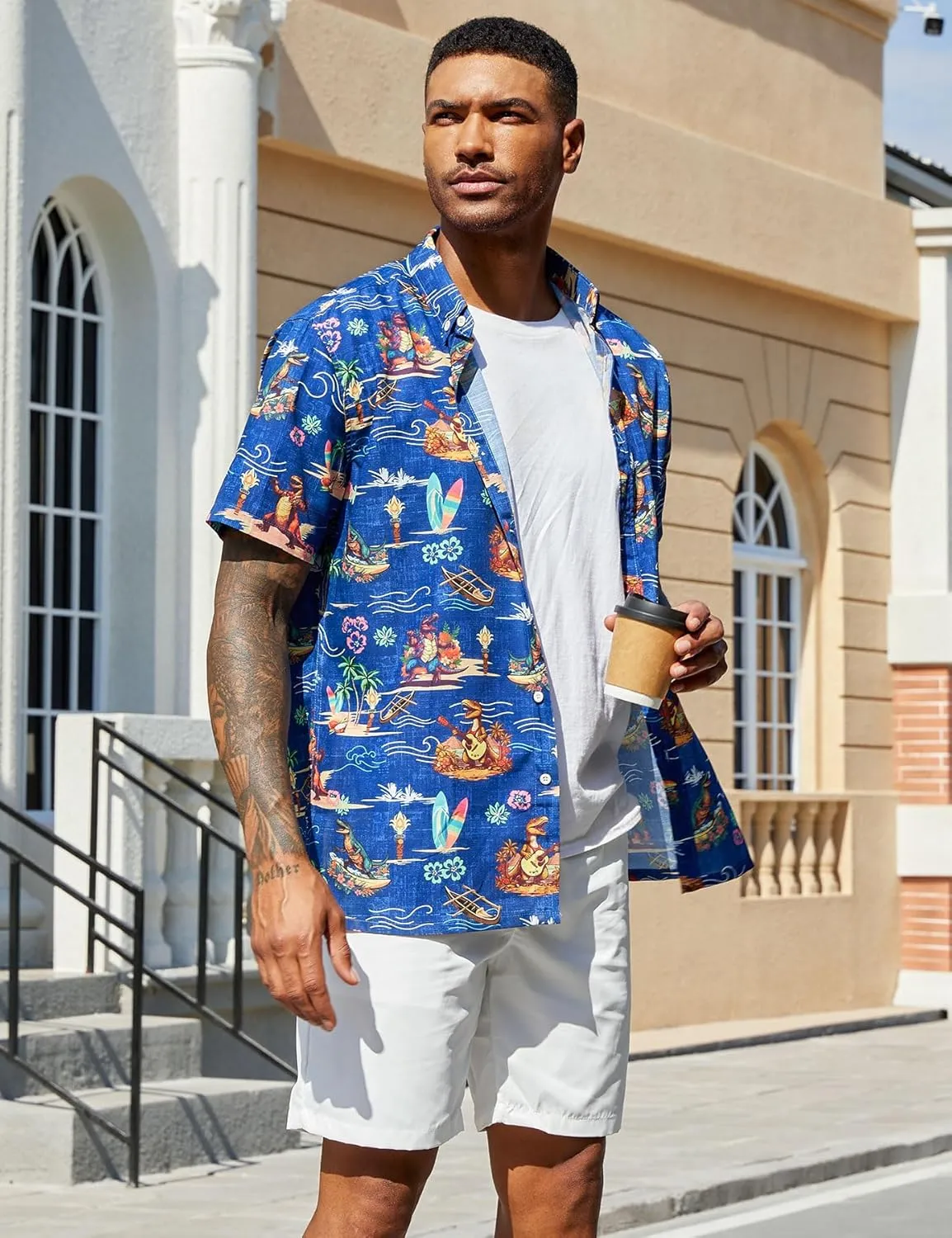 Mens Funny Hawaiian Short Sleeve Casual Button Down Shirts
