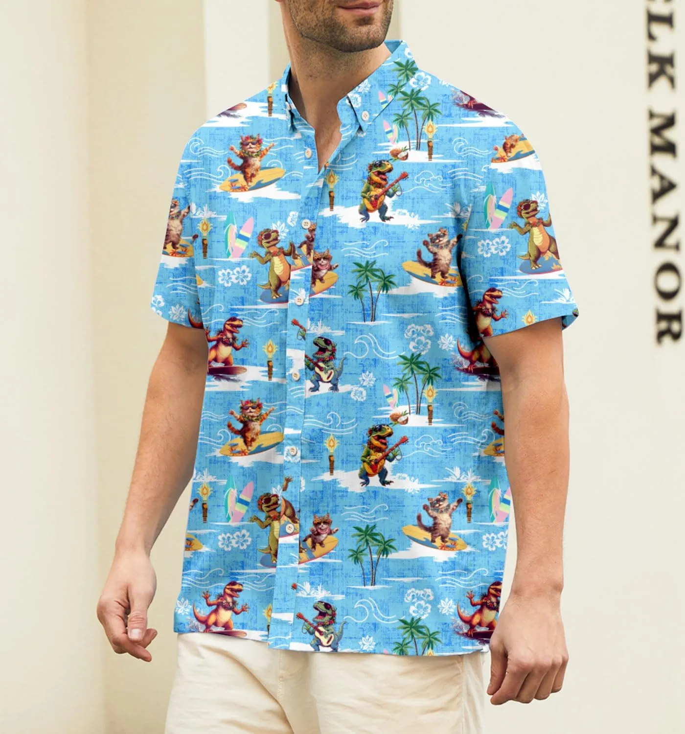 Mens Funny Hawaiian Short Sleeve Casual Button Down Shirts