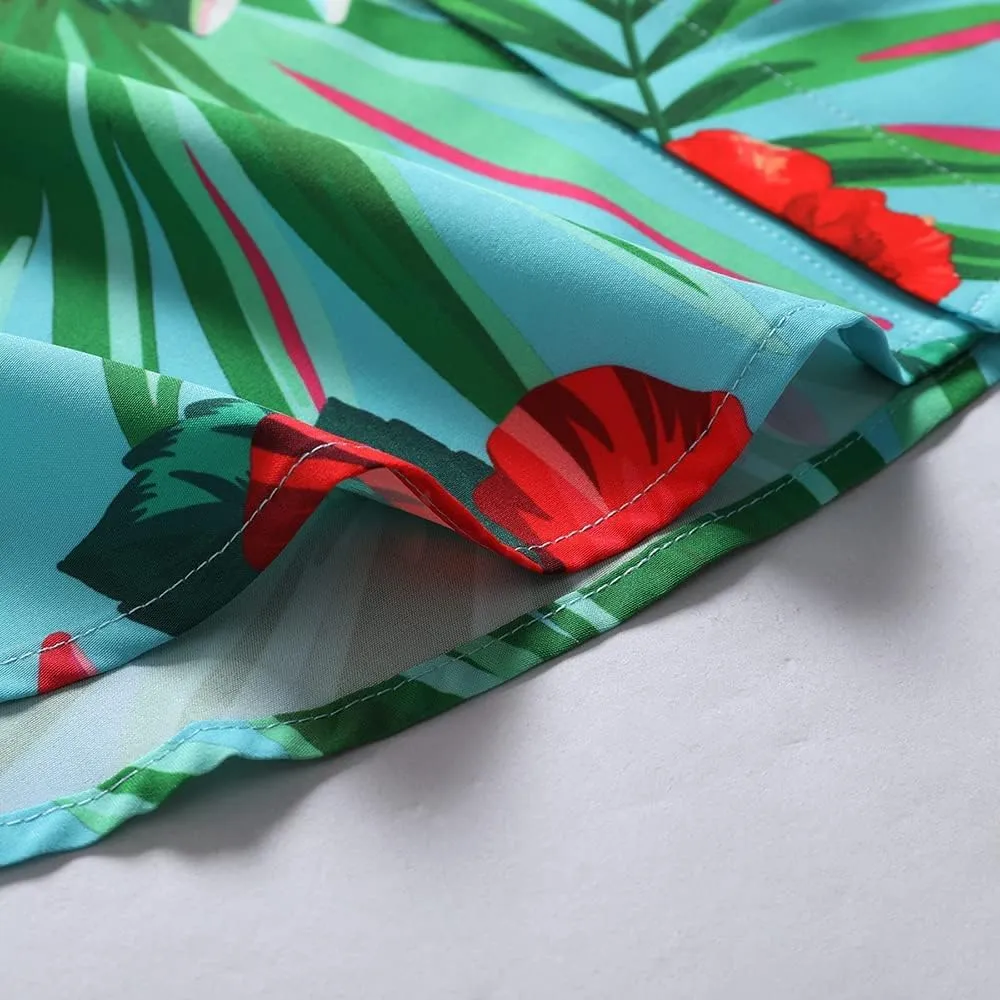 Men's Hawaiian Shirt Funky Blue Beach Printed Tropical Beach Shirt Casual Button Down Short Sleeve Floral Shirts Tops