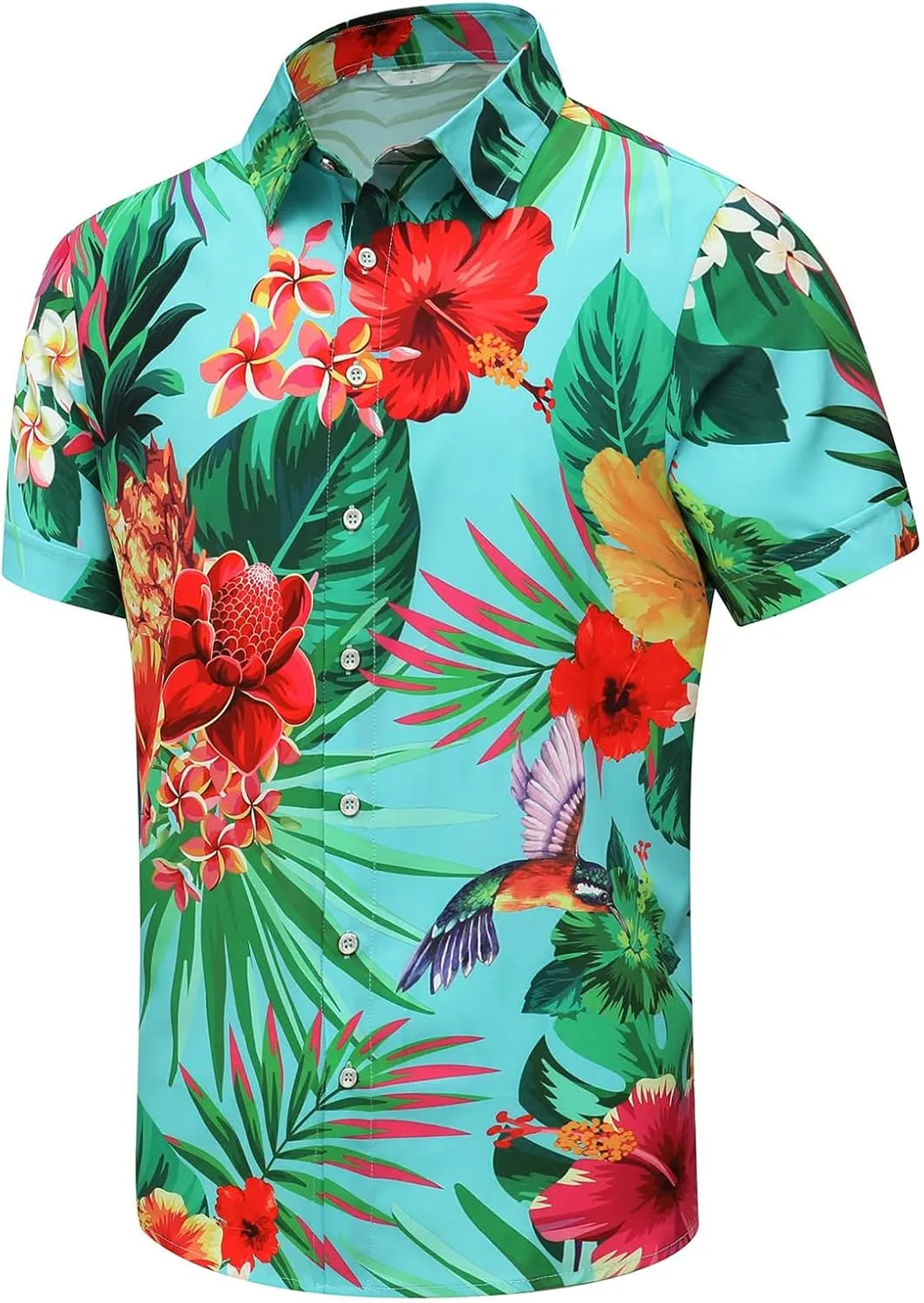 Men's Hawaiian Shirt Funky Blue Beach Printed Tropical Beach Shirt Casual Button Down Short Sleeve Floral Shirts Tops