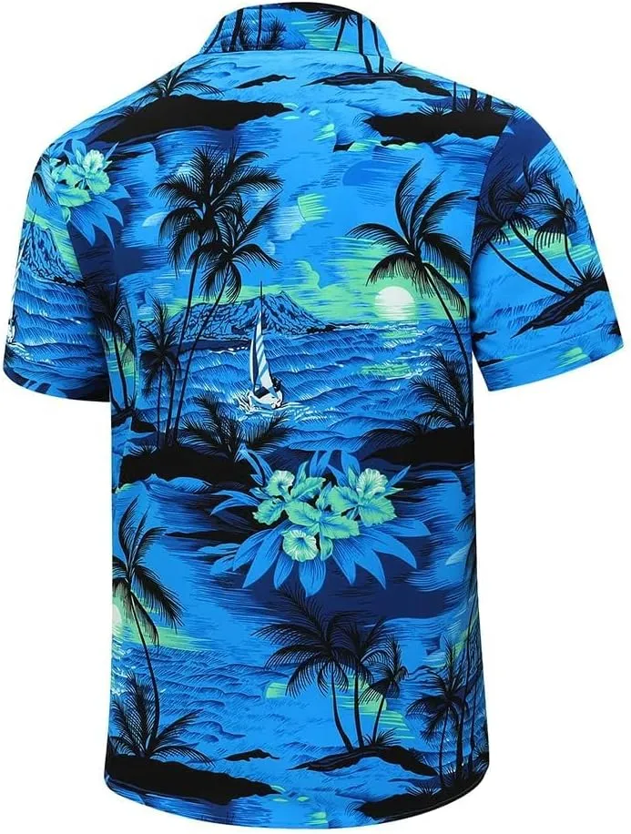 Men's Hawaiian Shirt Funky Blue Beach Printed Tropical Beach Shirt Casual Button Down Short Sleeve Floral Shirts Tops