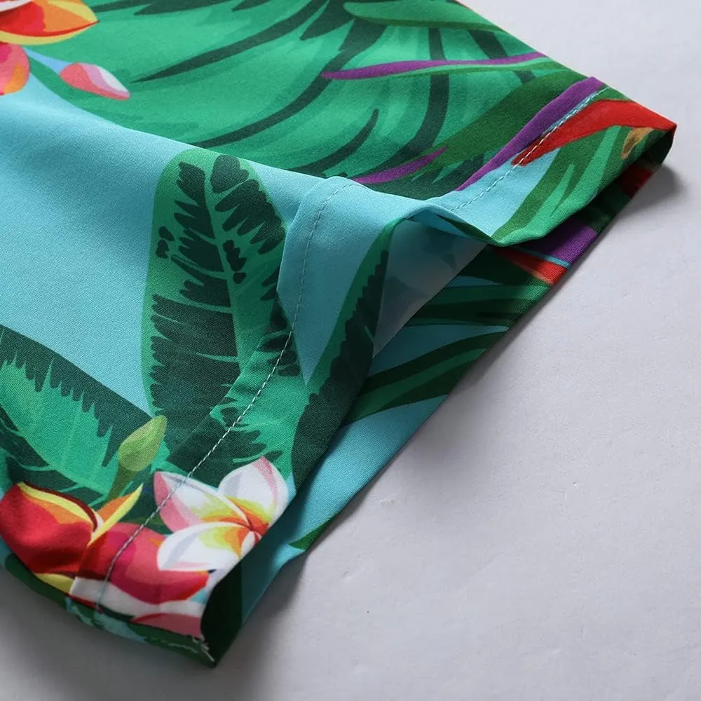 Men's Hawaiian Shirt Funky Blue Beach Printed Tropical Beach Shirt Casual Button Down Short Sleeve Floral Shirts Tops
