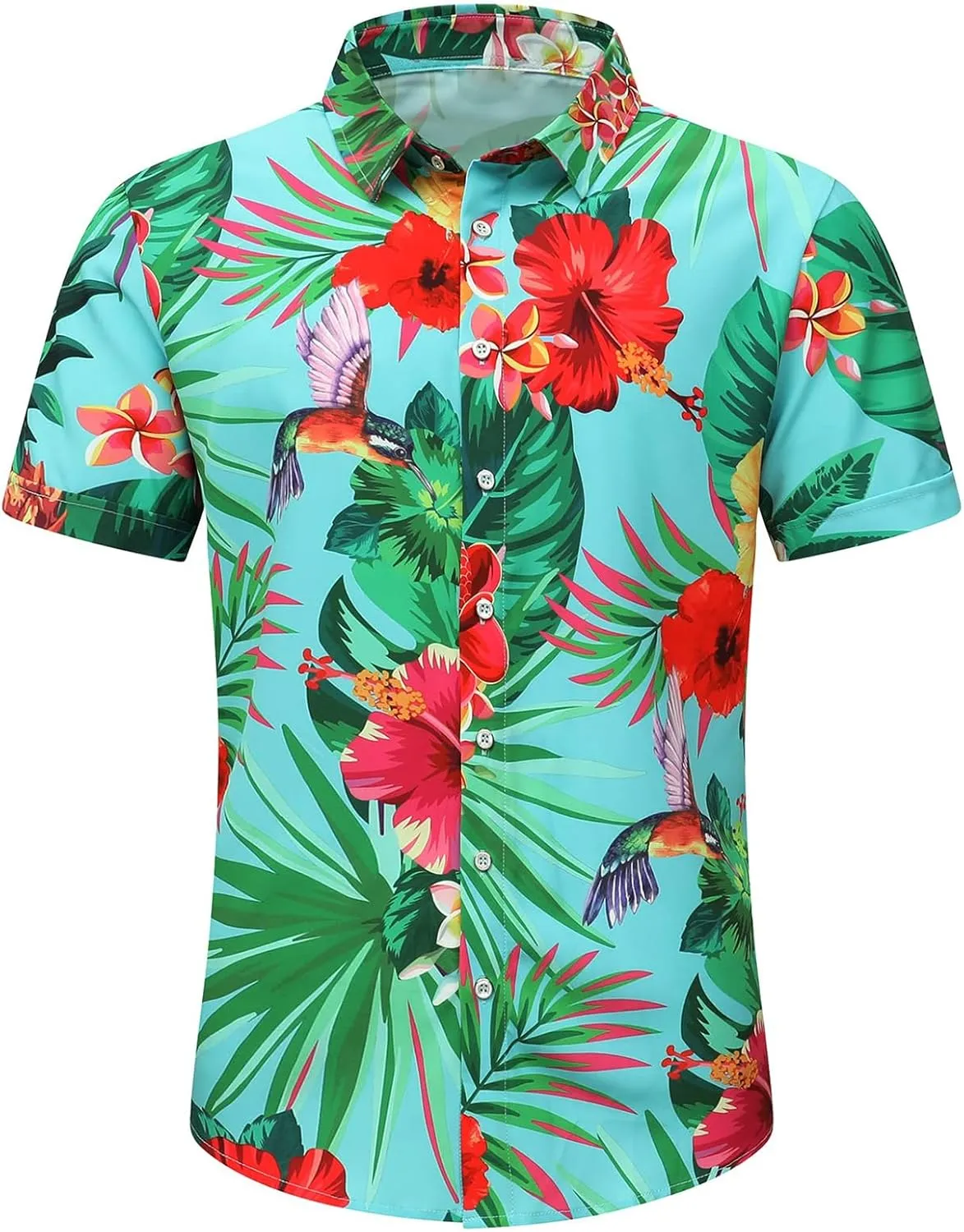 Men's Hawaiian Shirt Funky Blue Beach Printed Tropical Beach Shirt Casual Button Down Short Sleeve Floral Shirts Tops