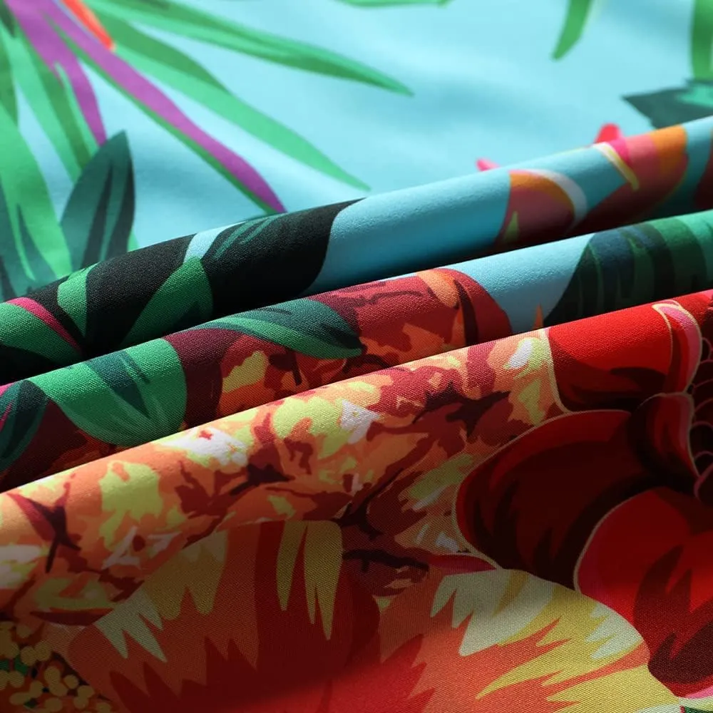 Men's Hawaiian Shirt Funky Blue Beach Printed Tropical Beach Shirt Casual Button Down Short Sleeve Floral Shirts Tops