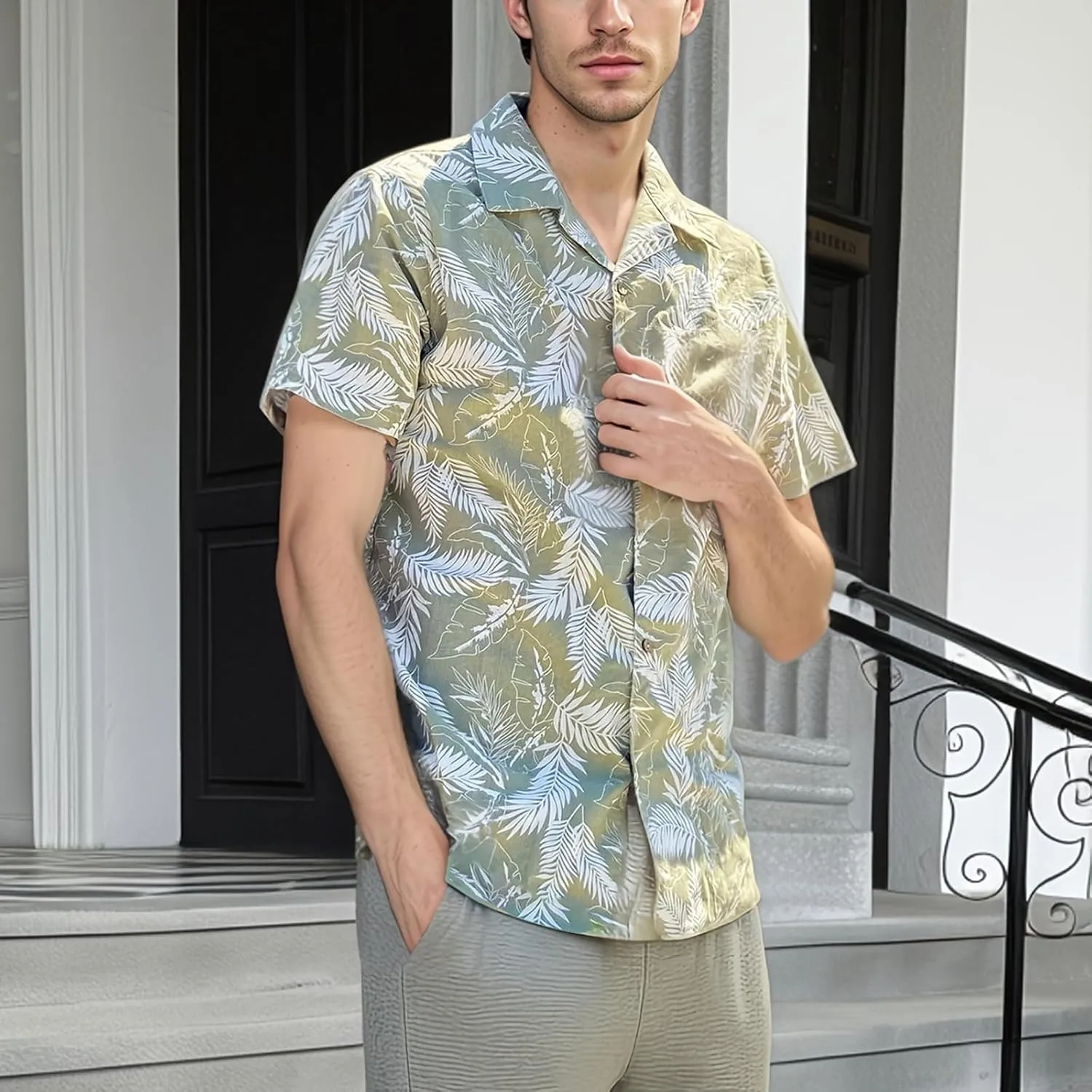 Men's Hawaiian Shirt Funky Blue Beach Printed Tropical Beach Shirt Casual Button Down Short Sleeve Floral Shirts Tops