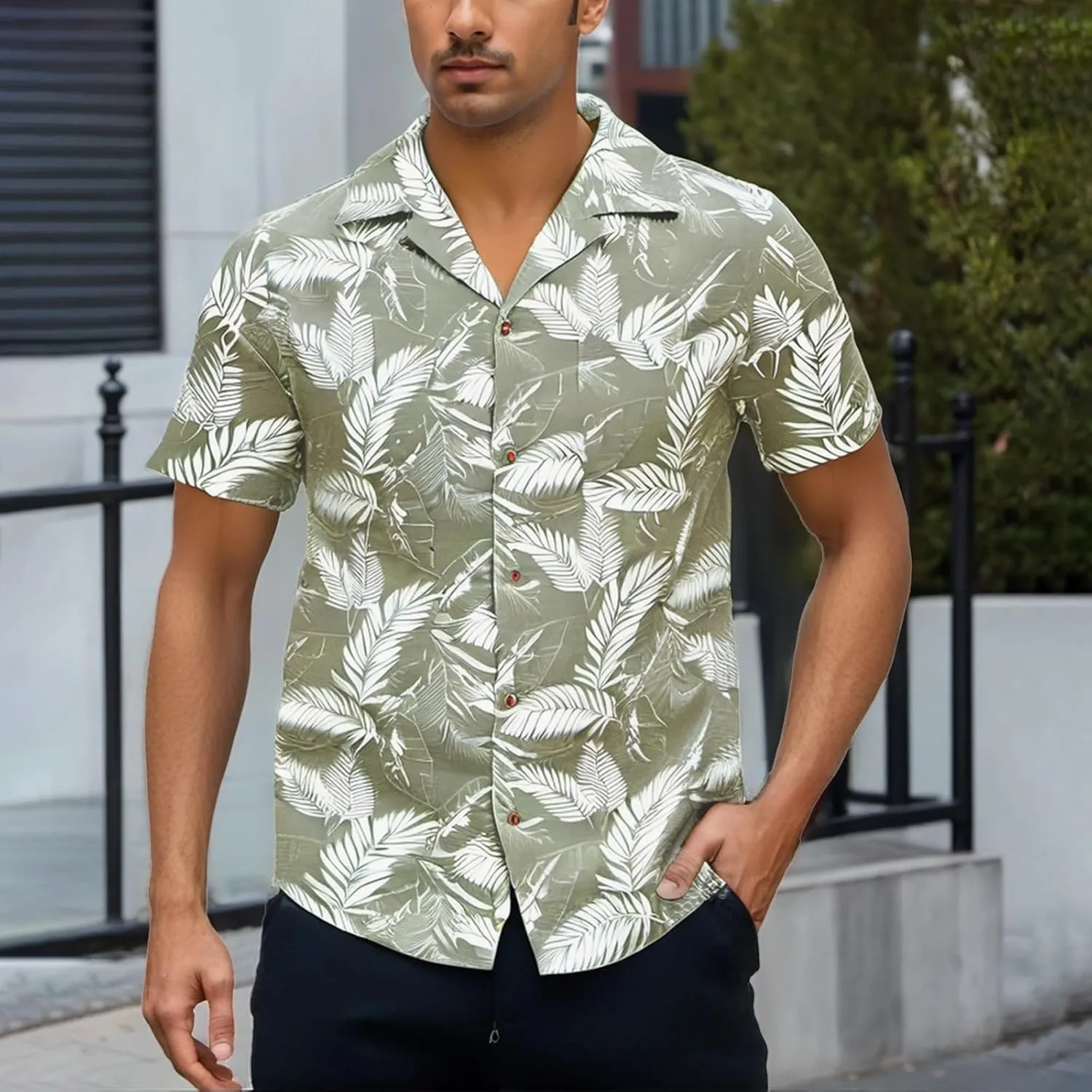 Men's Hawaiian Shirt Funky Blue Beach Printed Tropical Beach Shirt Casual Button Down Short Sleeve Floral Shirts Tops