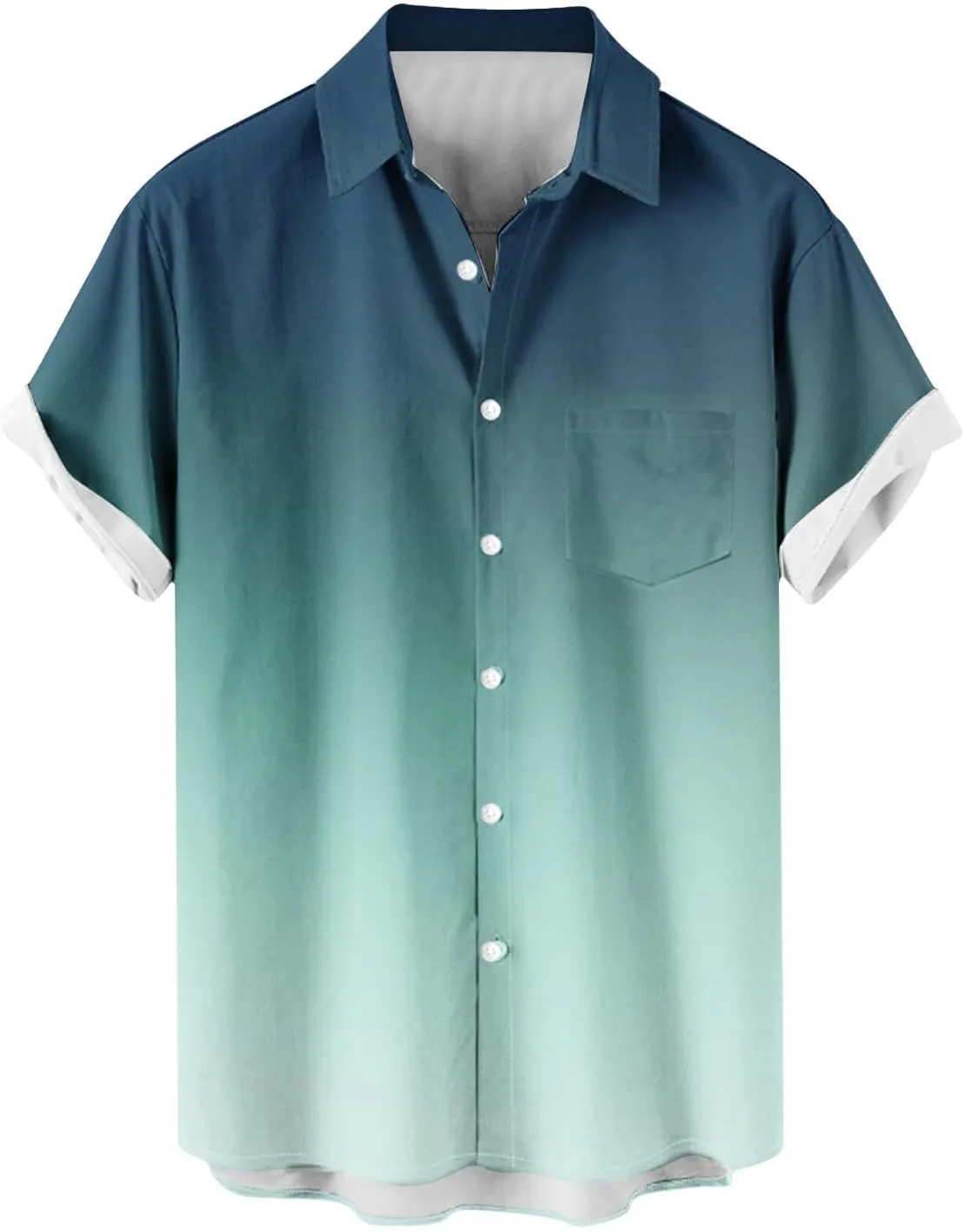 Mens Hawaiian Short Sleeve Gradient Shirts Summer Casual Button Down Shirt Fashion Tropical Vacation Lapel Shirts