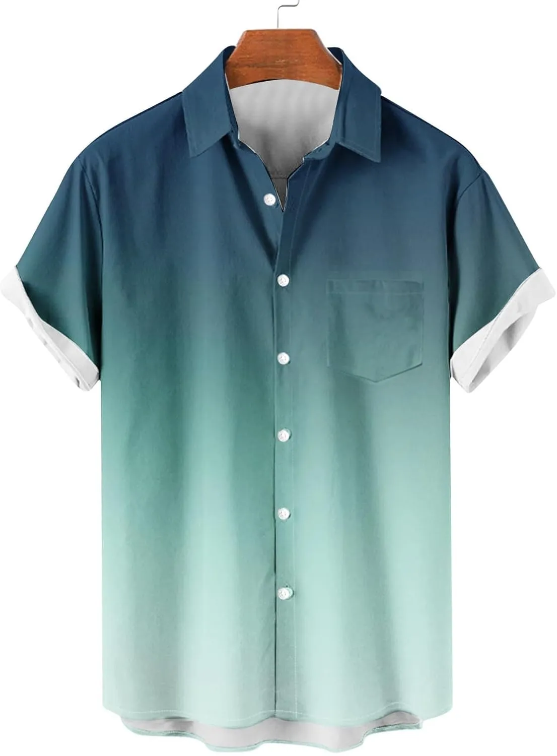 Mens Hawaiian Short Sleeve Gradient Shirts Summer Casual Button Down Shirt Fashion Tropical Vacation Lapel Shirts