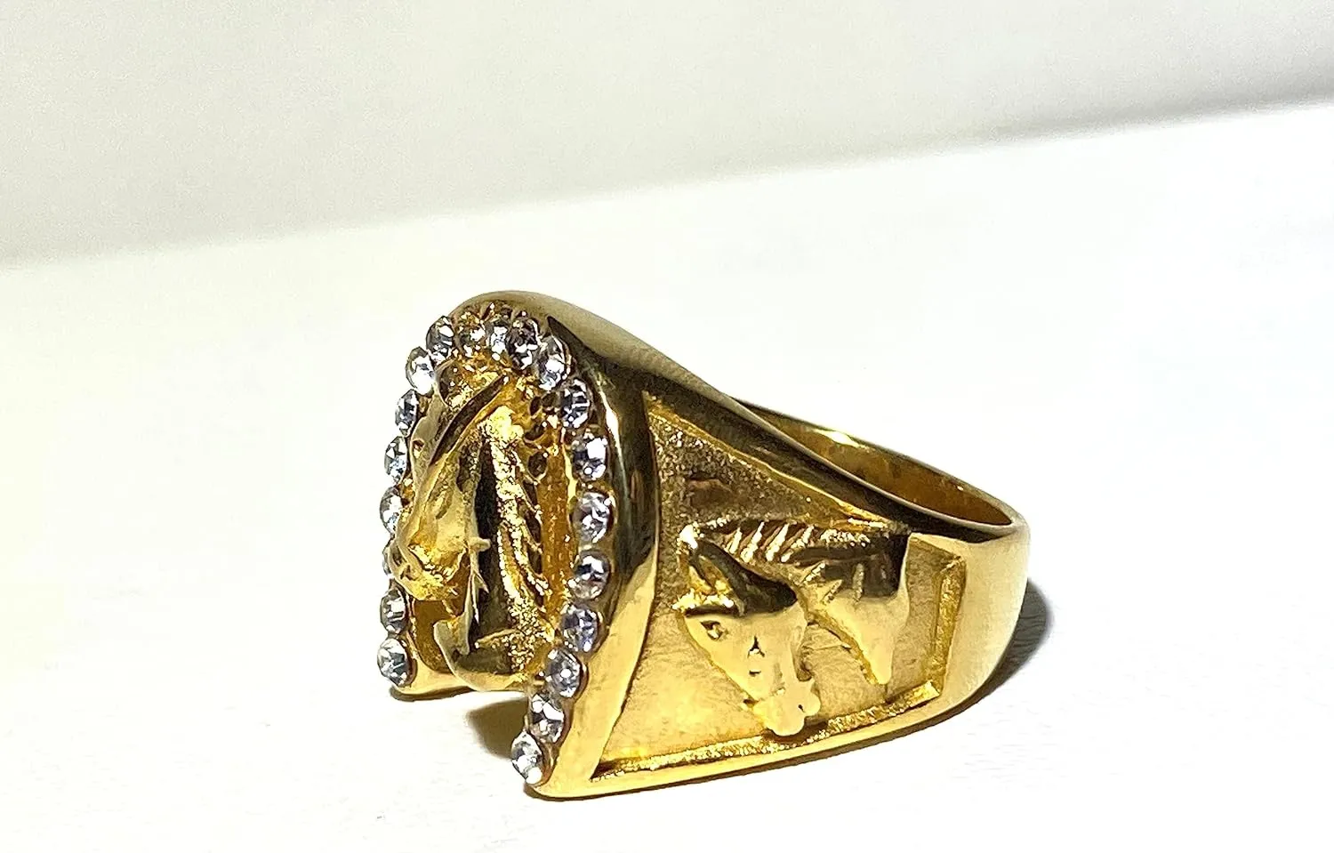 Mens Iced Cute Horse Shoe Horseshoe Stainless Steel Ring, Gold Wedding Ring, Pinky Thumb Huge Ring, Anillos De Hombre, Men's Fashion Statement Ring, Promise Ring, Womens Ring, Gothic Ring, Biker Ring