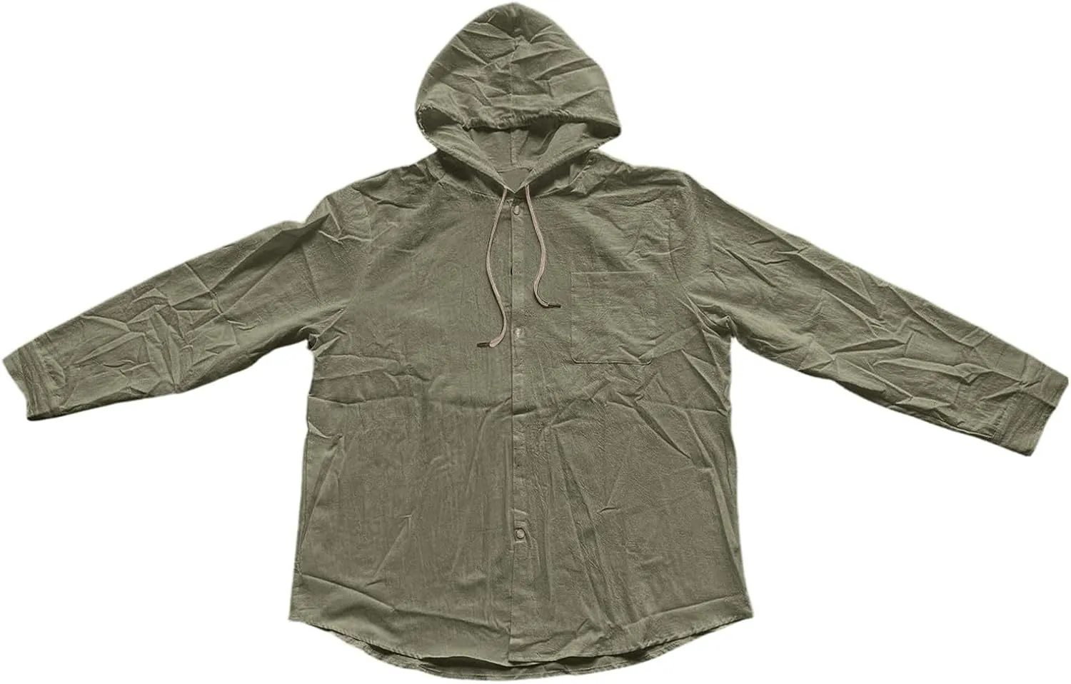 Men's Linen Shirts Long Sleeve Summer Button Down Drawstring Shirt with Hooded Hawaiian Fashion Outfits