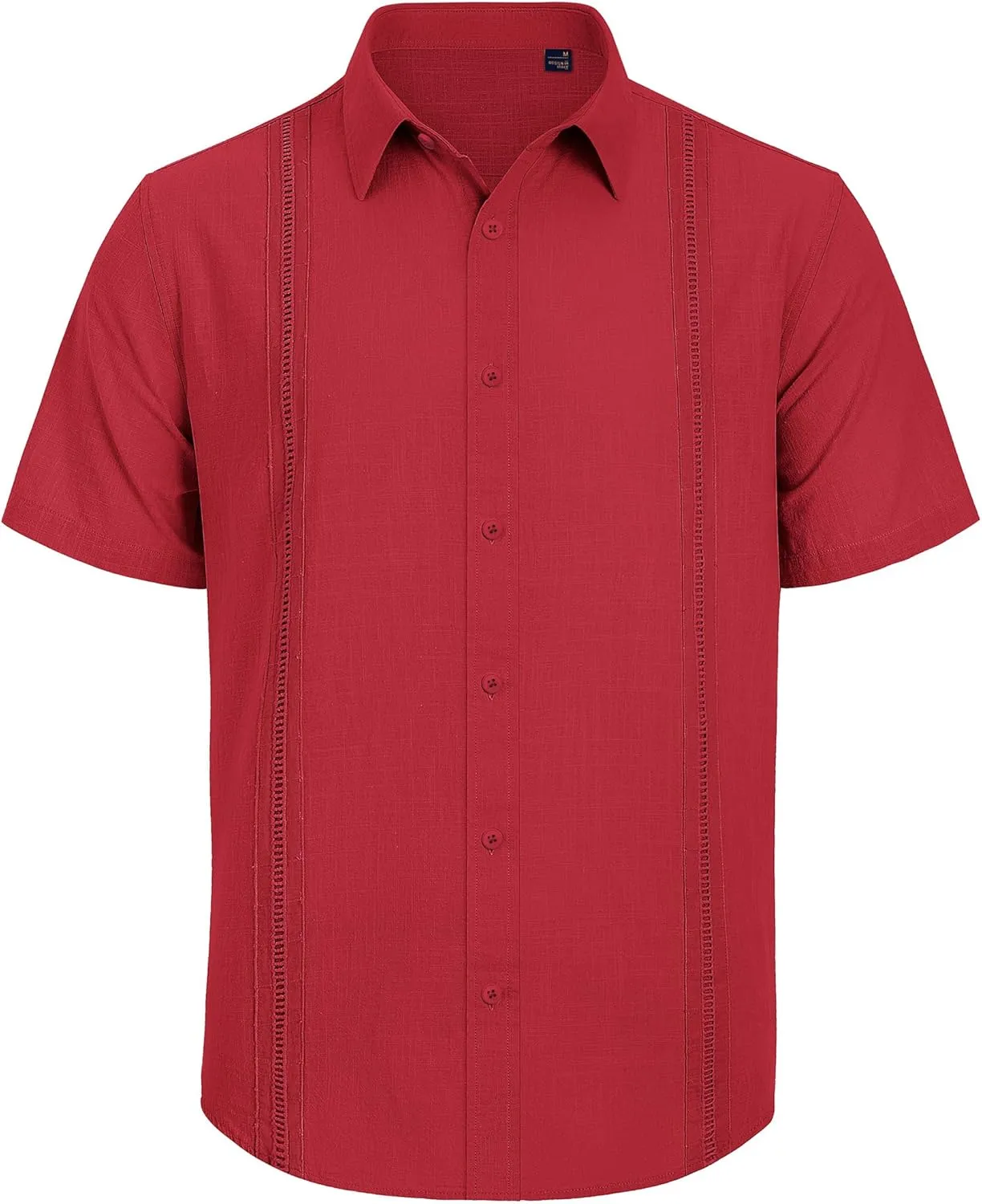 Mens Linen Shirts Short Sleeve Button Down Shirt Casual Cuban Guayabera Lightweight Summer Beach Solid Tops